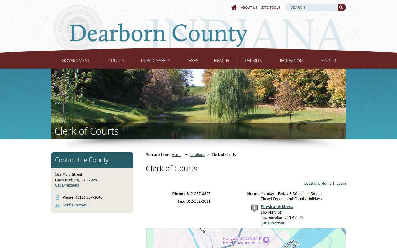 Dearborn County Clerk of Courts location entry