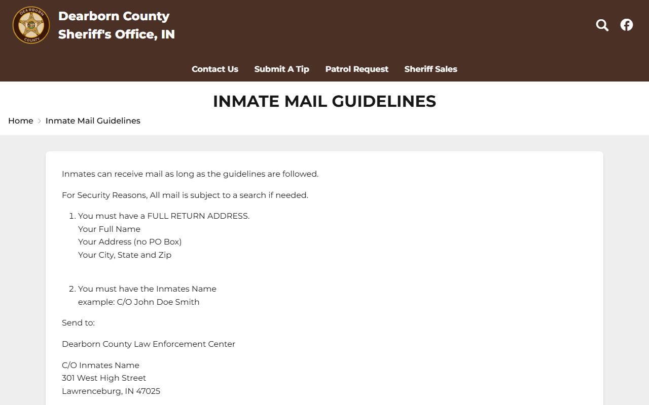 Dearborn County Clerk of Courts mail request distinction