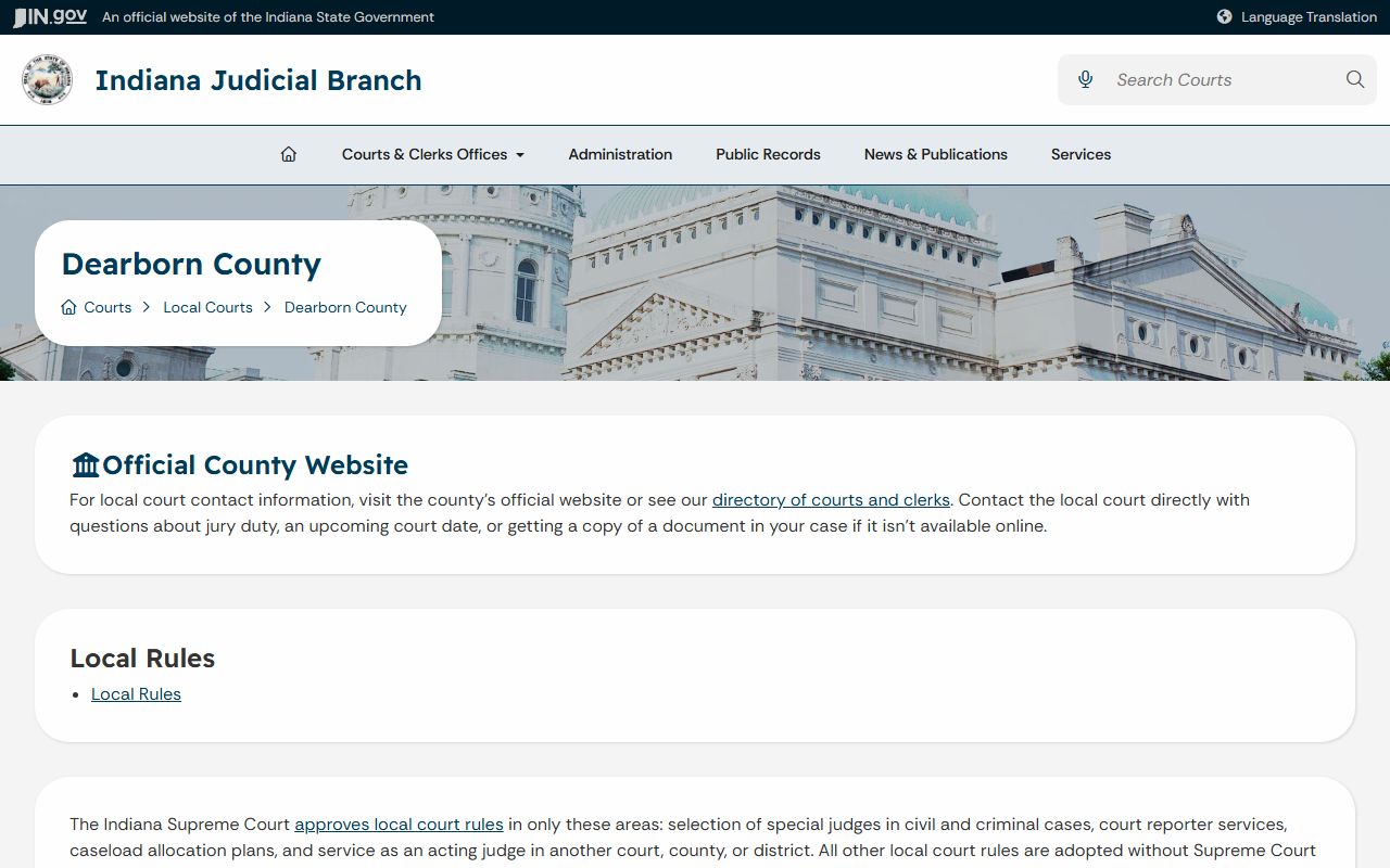Dearborn County court dockets Indiana Judicial Branch page