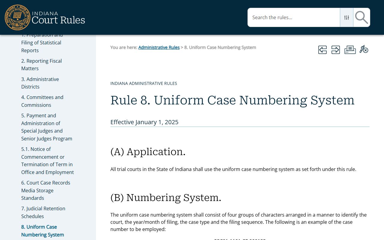 Dearborn County court dockets Indiana case number rule