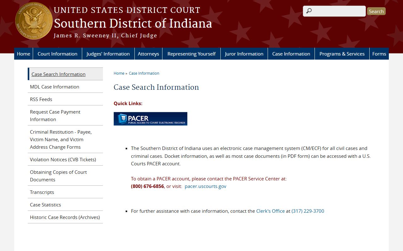 Dearborn County court dockets Southern District case search