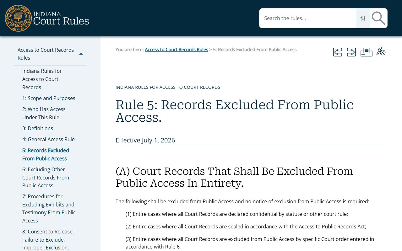 Dearborn County court records restricted access rule