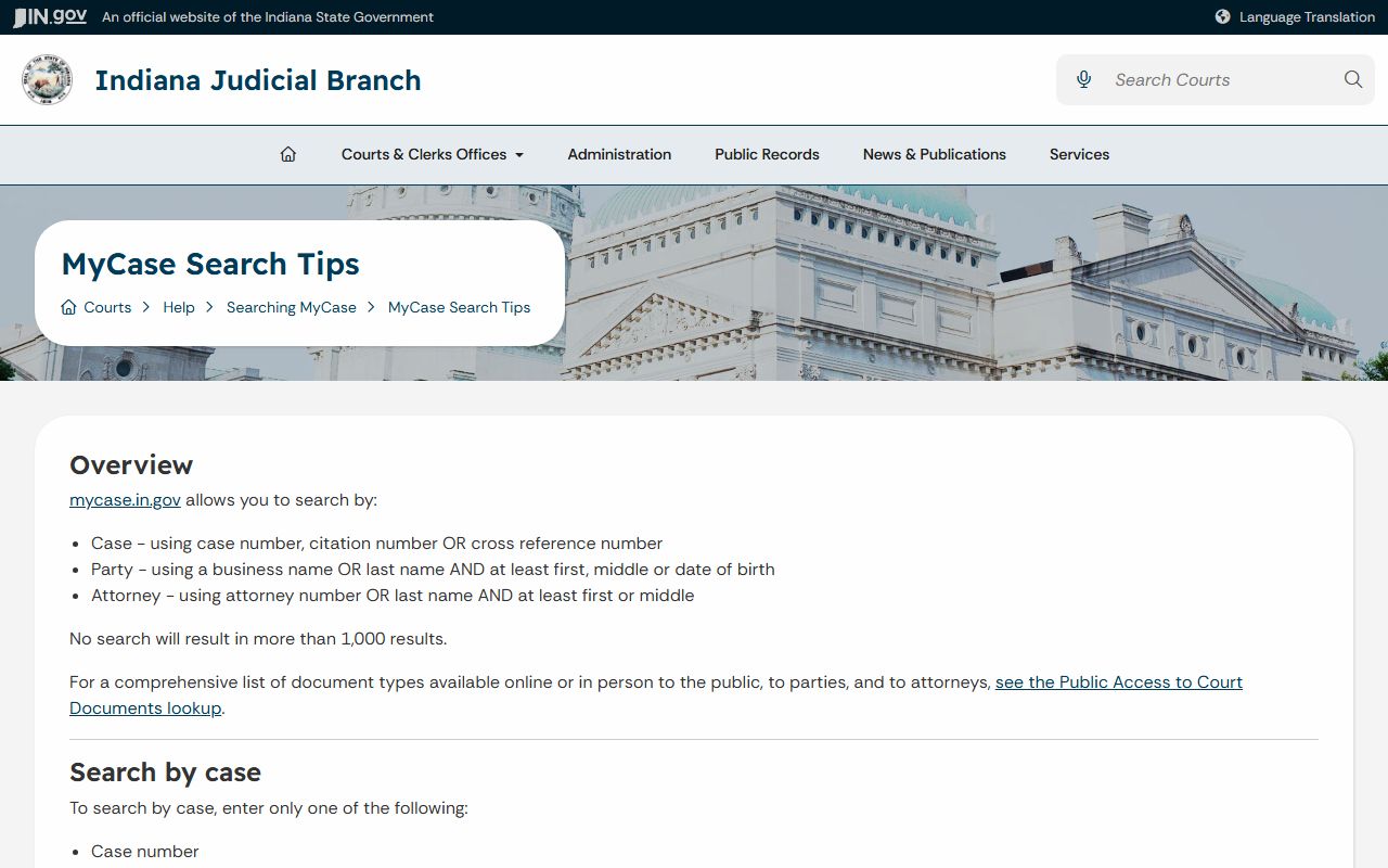 Dearborn County court records MyCase search tips