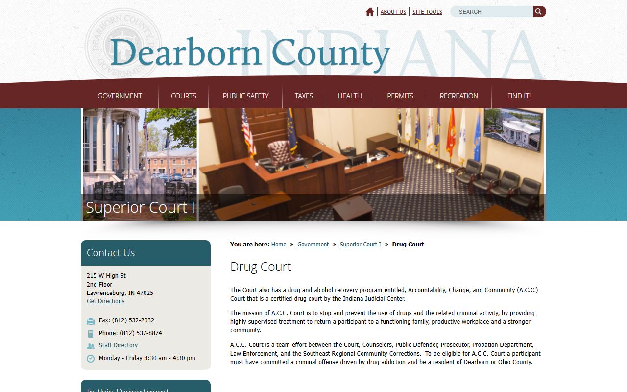 Dearborn County Circuit Court Superior Court trial records ACC Drug Court
