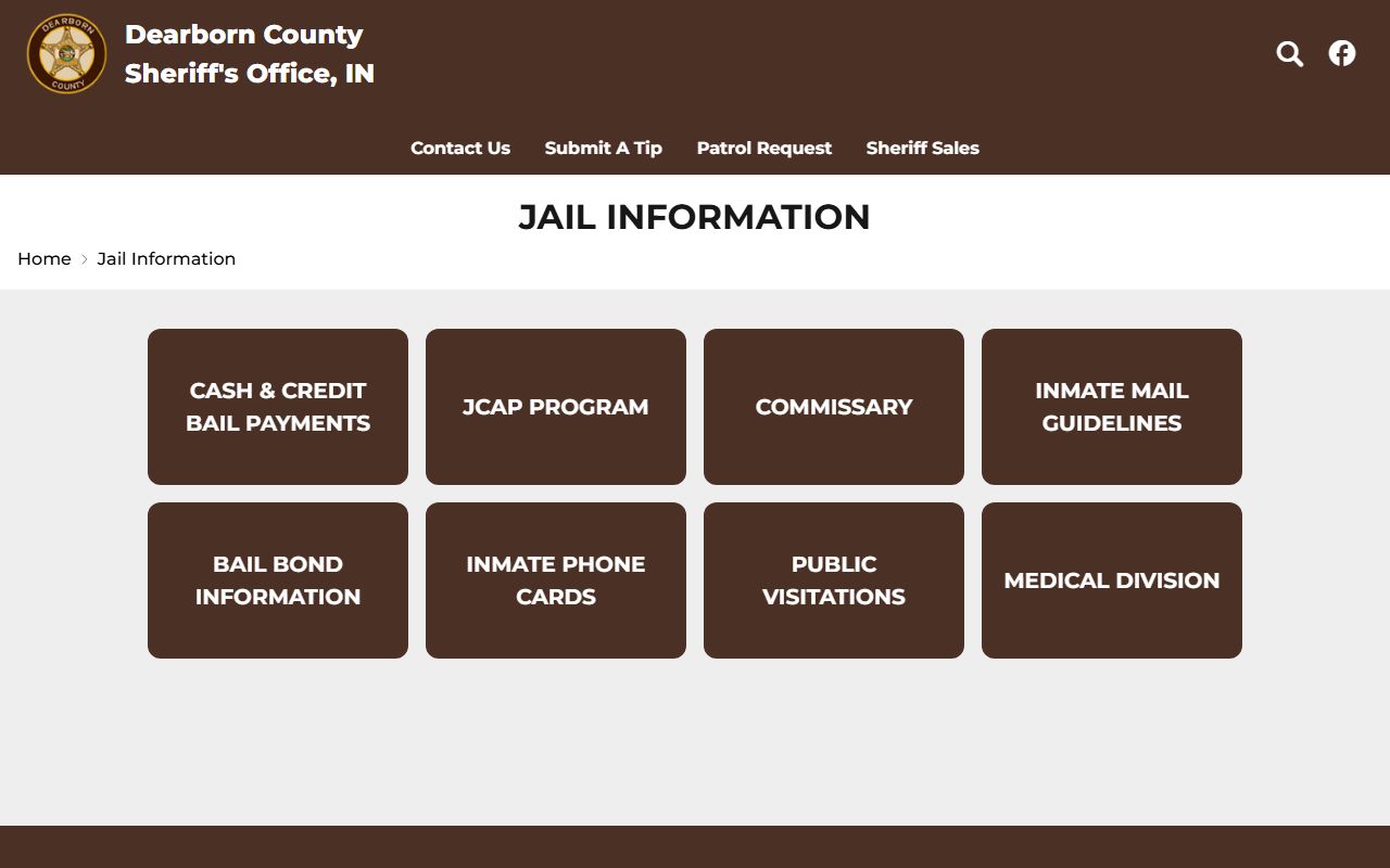 Dearborn County inmate records jail information page