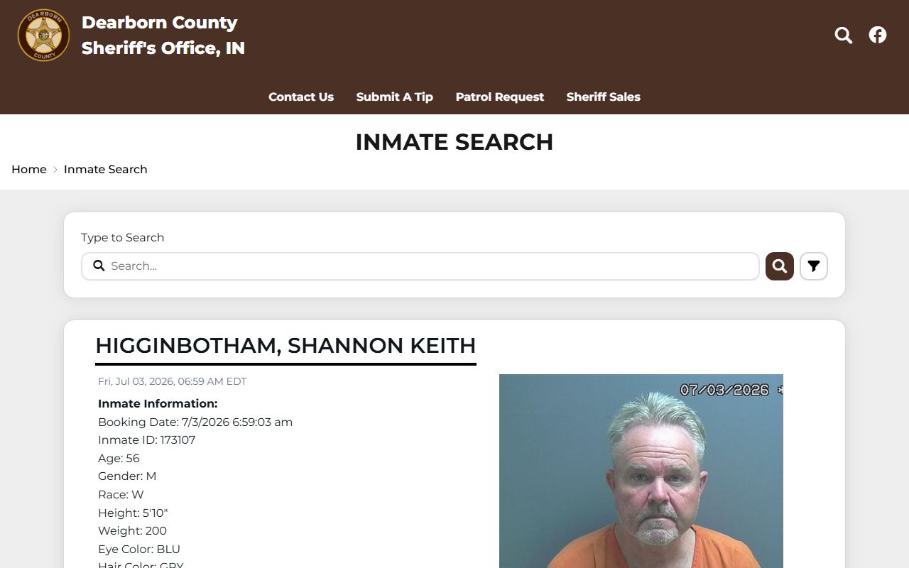 Dearborn County inmate records sheriff inmate search