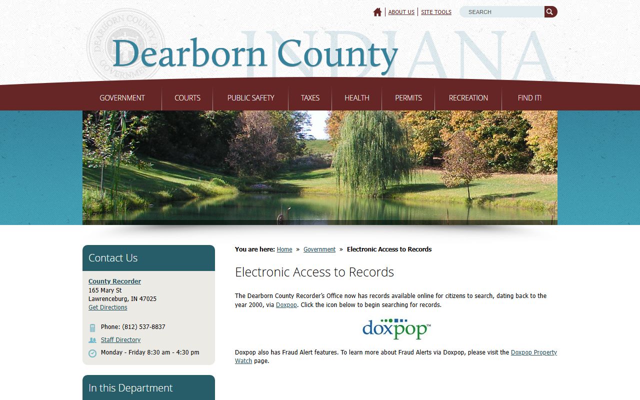 Dearborn County probate records recorder property records note