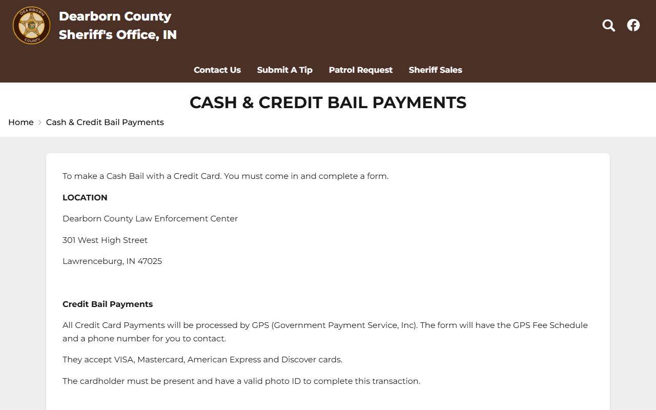 Dearborn County traffic court records cash and credit bail payments source