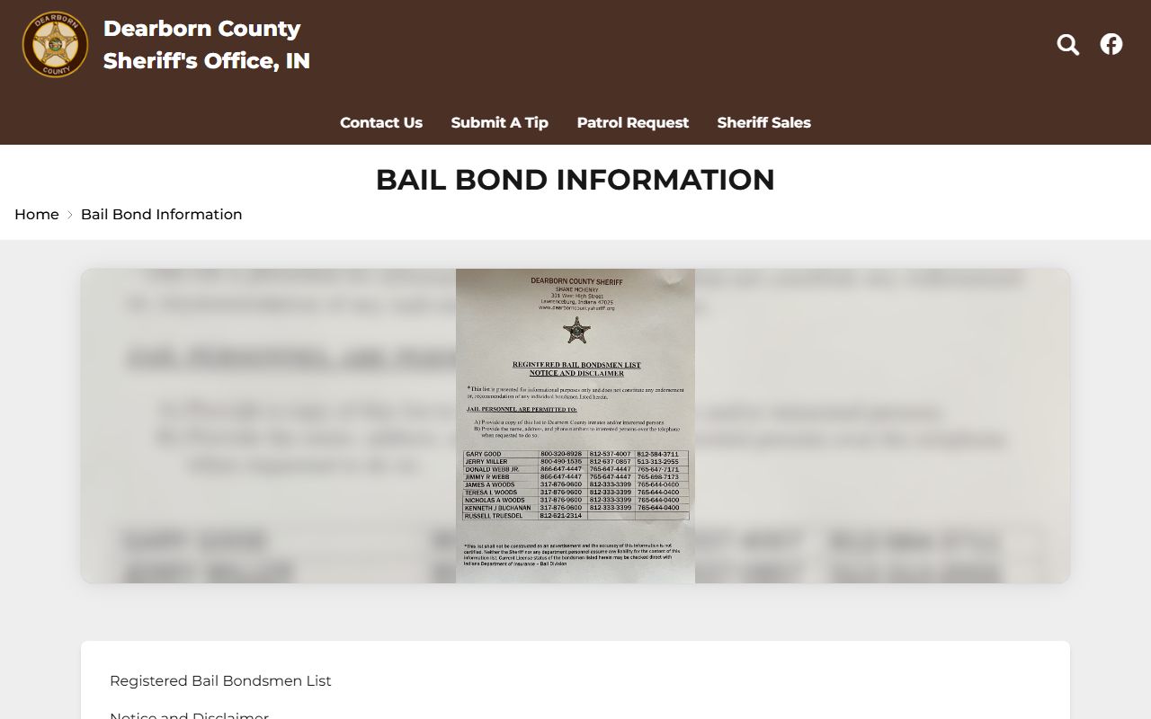 Dearborn County traffic court records bail bond information source