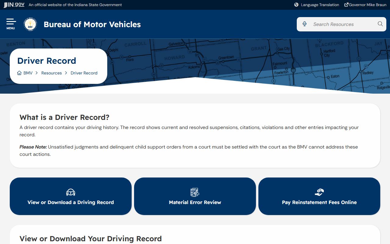 Dearborn County traffic court records Indiana BMV driver record source