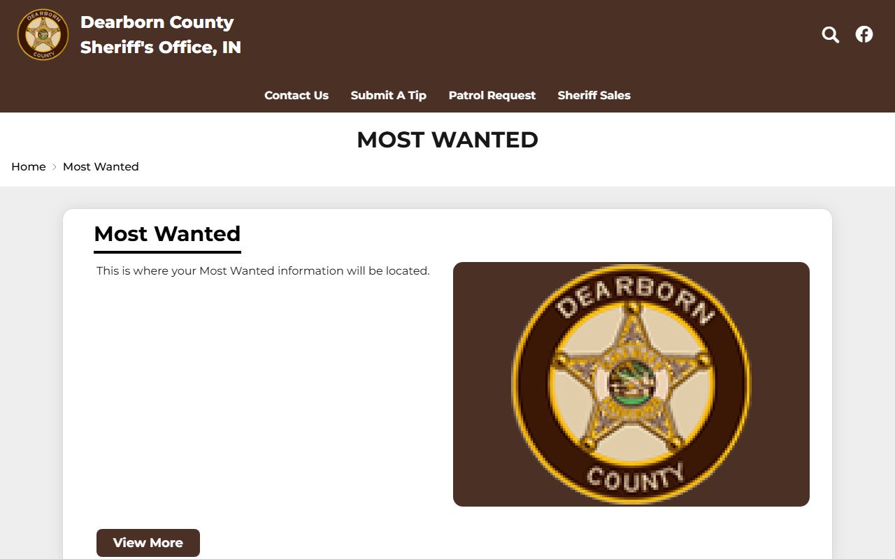 Dearborn County warrant records Most Wanted page