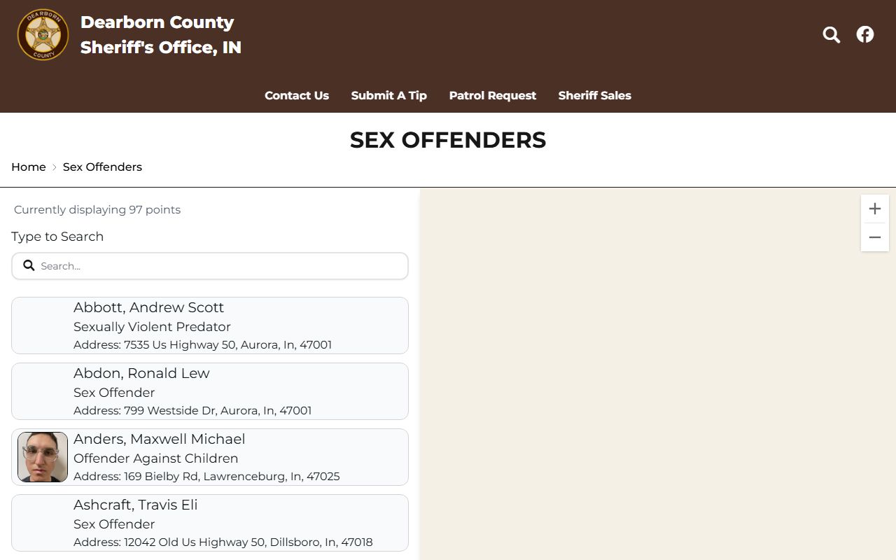 Dearborn County warrant records sex offender registry source